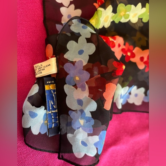 Vintage Harold's Silk Square Scarf, Red Green Yellow Blue Floral, 22 x 22 inches - Picture 6 of 7